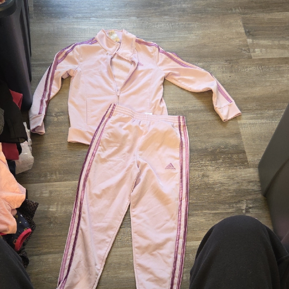 Adidas Kids Light Pink Set with Purple Stripes